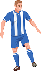 Artistic AI rendition of generic Wigan Athletic Player in traditional blue and white stripes