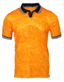 Impasto paint rendering of Cambridge United home kit